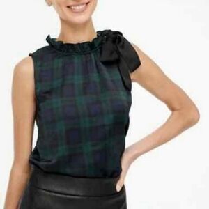 J.Crew Plaid Sleeveless Blouse With Attached Bow